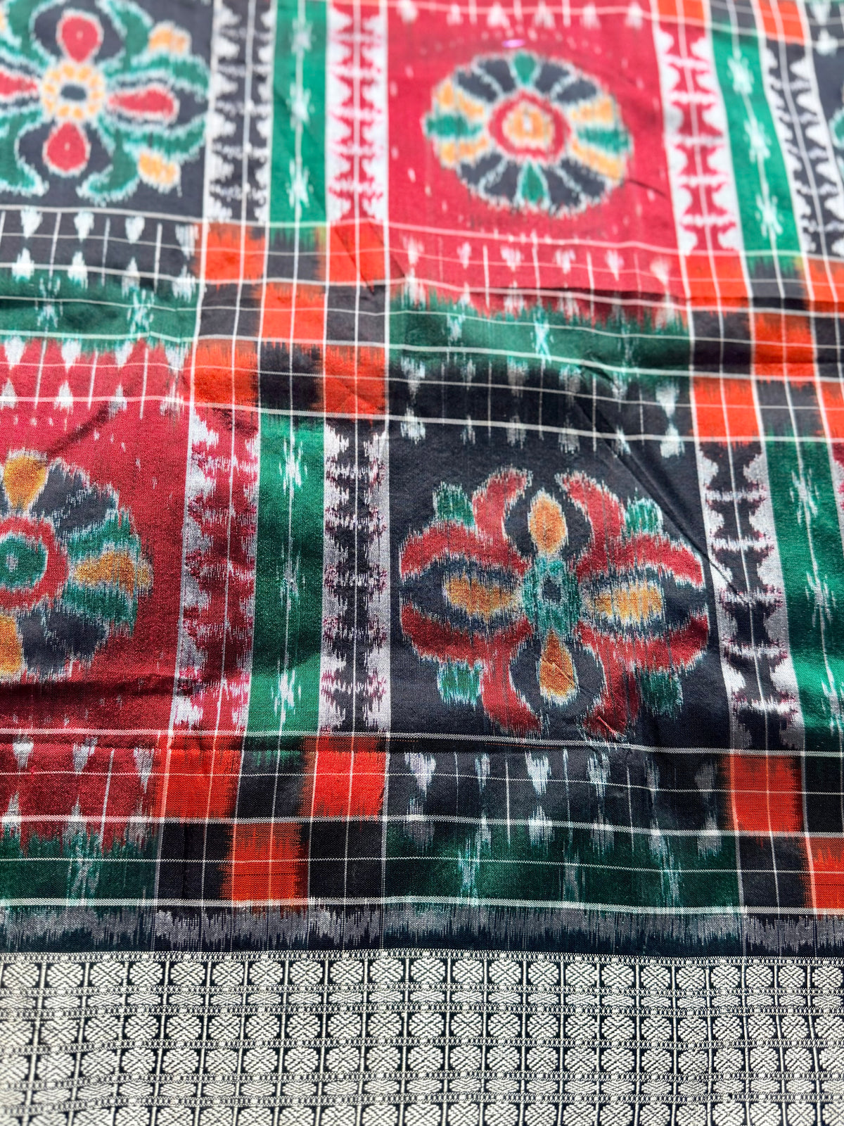 Handwoven Utkal Laxmi Sambalpuri ikat pure silk saree, orange pasapali in body|Odisha Weaves