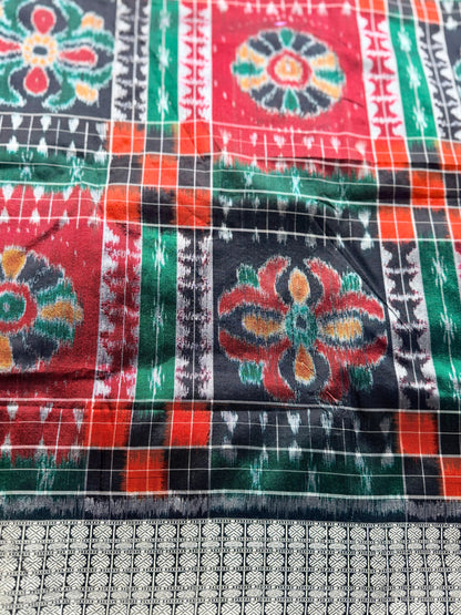 Handwoven Utkal Laxmi Sambalpuri ikat pure silk saree, orange pasapali in body|Odisha Weaves
