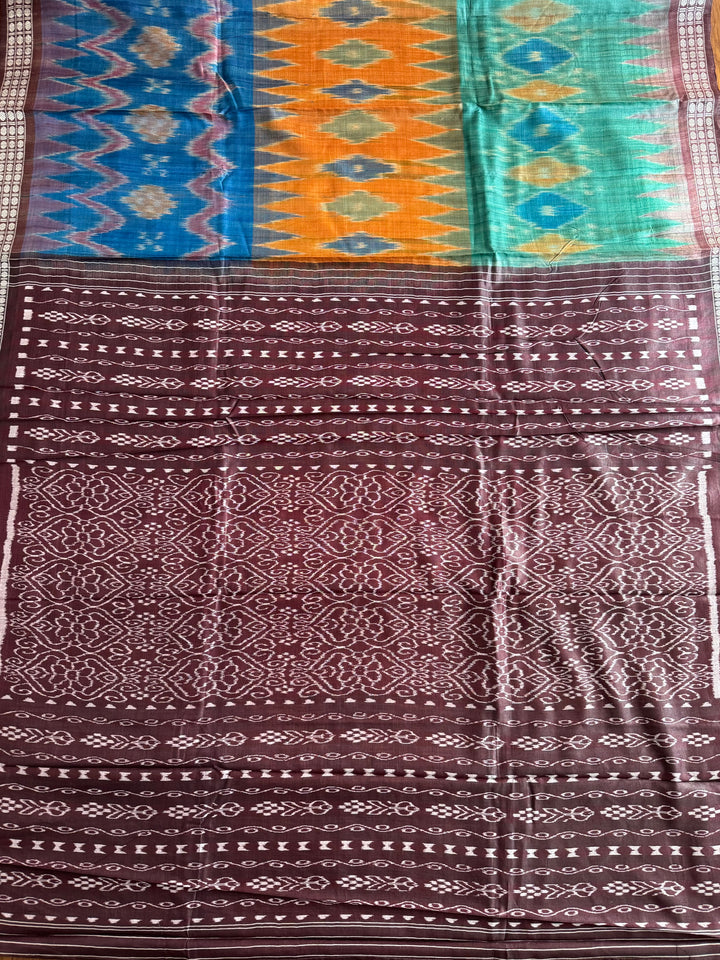 Multi colored Gopalpur handwoven pure Tussar silk saree with ikat pallu|Odisha weaves