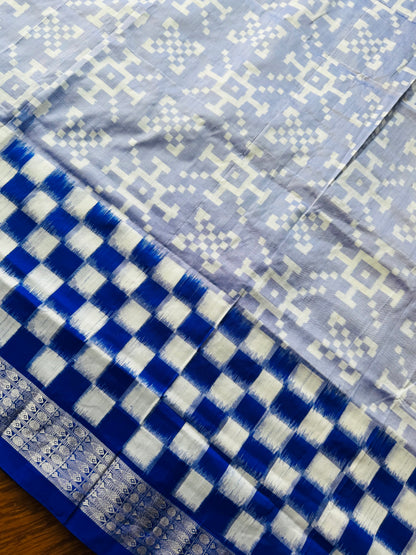 Blue handwoven pasapali Sambalpuri ikat pure silk saree | Odisha weaves