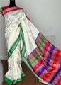 Red and Green Ganga Jamuna Berhampuri pure silk single pallu pure silk saree in white