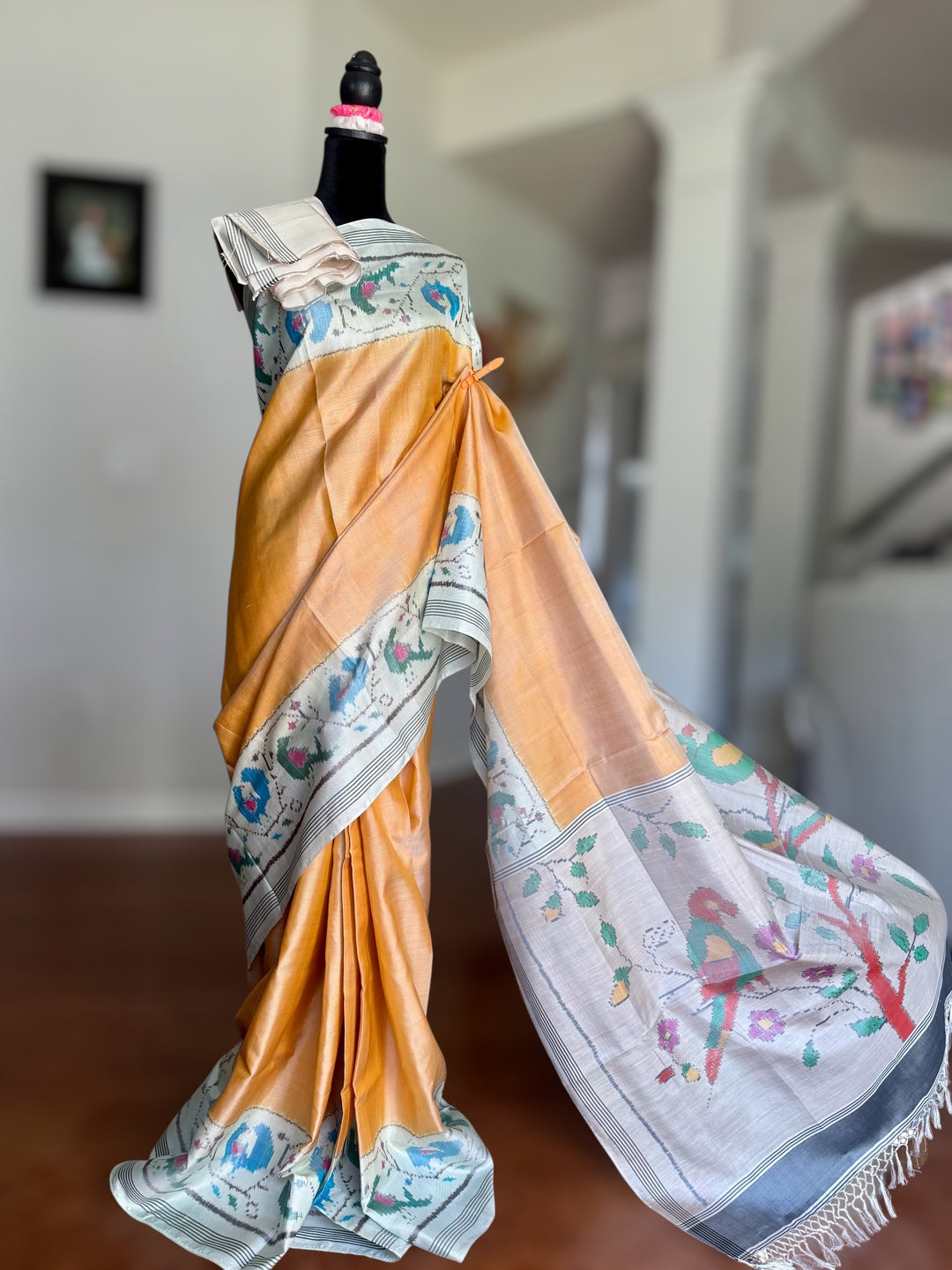 Sandalwood semi (double) ikat patan Patola pure silk saree