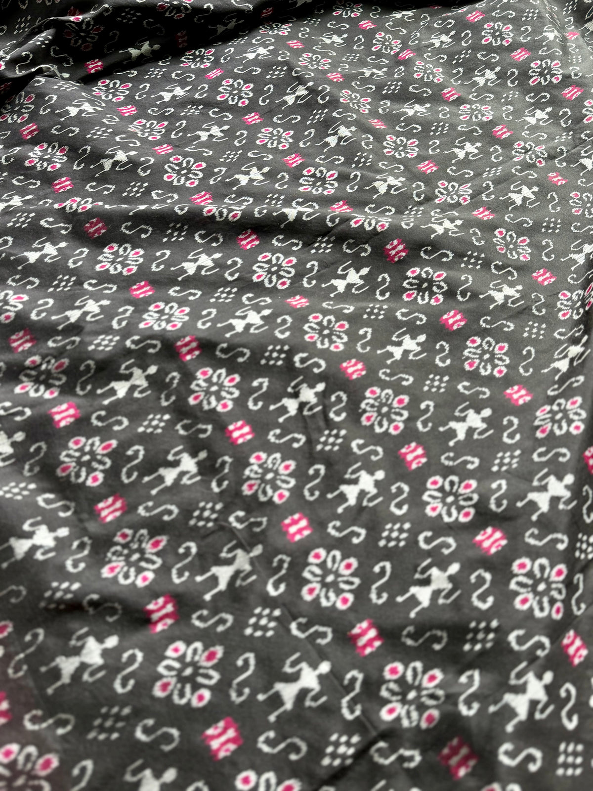 Black and rust red handwoven Sambalpuri pure Ikkat silk saree with tissue border and pallu | Odisha Weaves