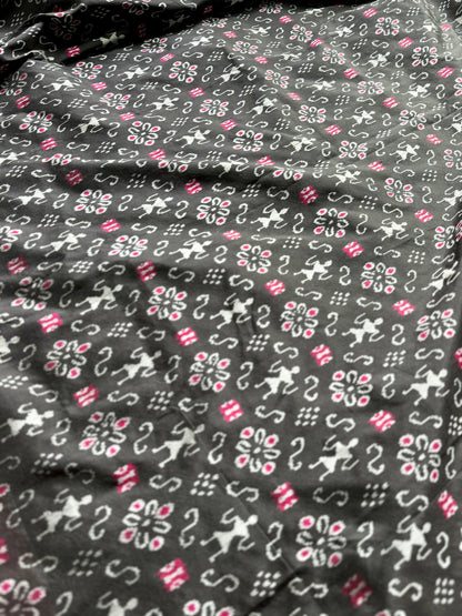 Black and rust red handwoven Sambalpuri pure Ikkat silk saree with tissue border and pallu | Odisha Weaves