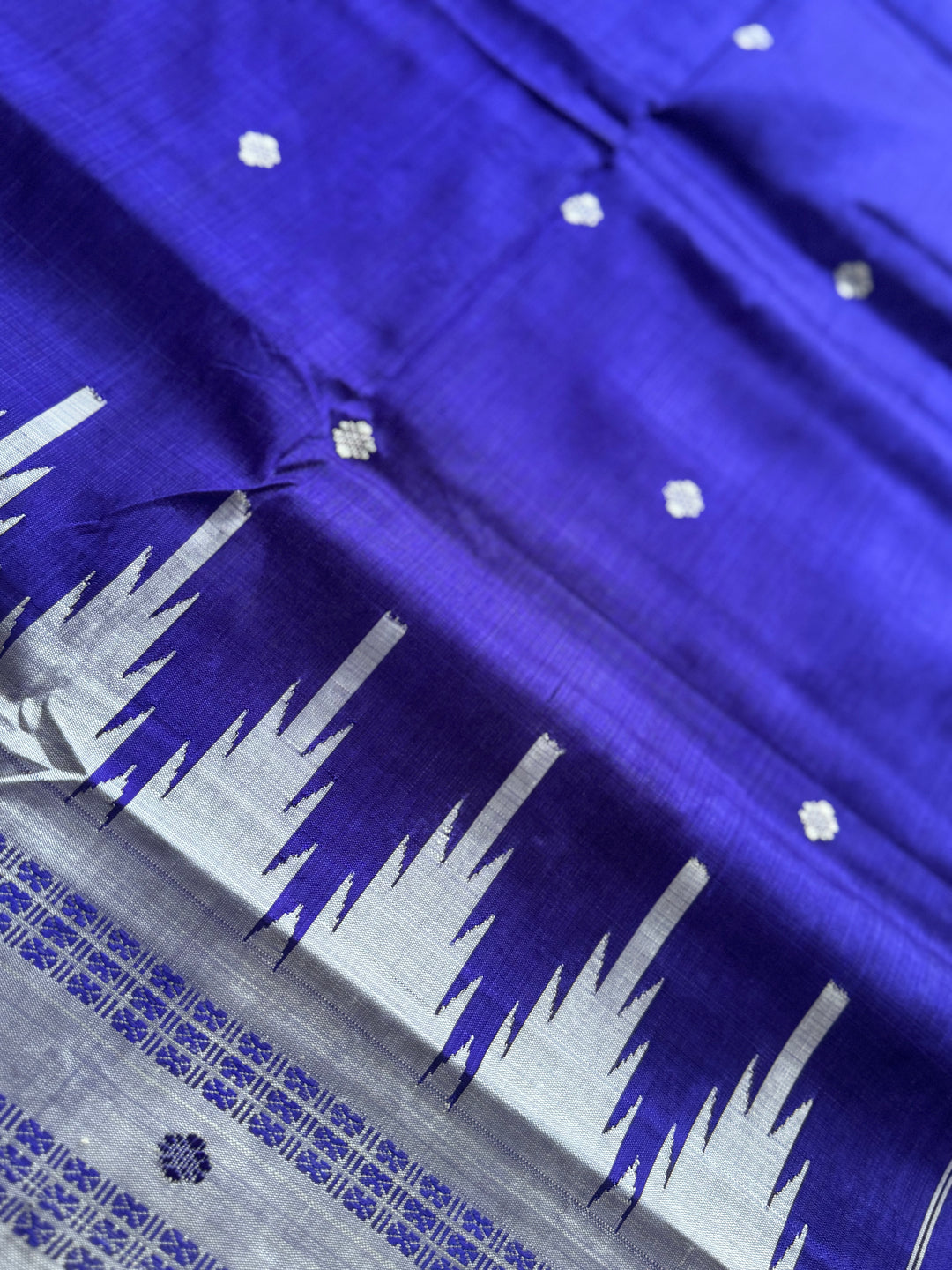 Indigo color traditional weaving Berhampuri Pure Silk Saree with Double pallu