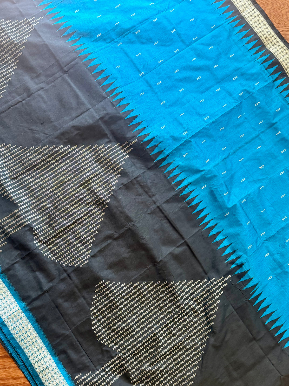 Beautiful Black and blue Handwoven Bomkai Pure Silk Saree –  from Odisha Weaves