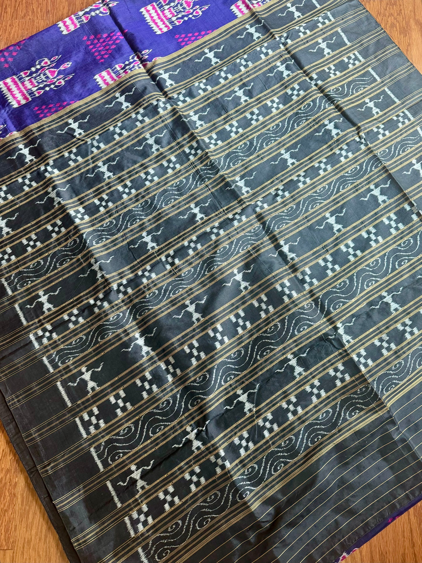 Purple color  Tribal Dance theme Contemporary Ikat Pure Silk Saree|Odisha Weaves