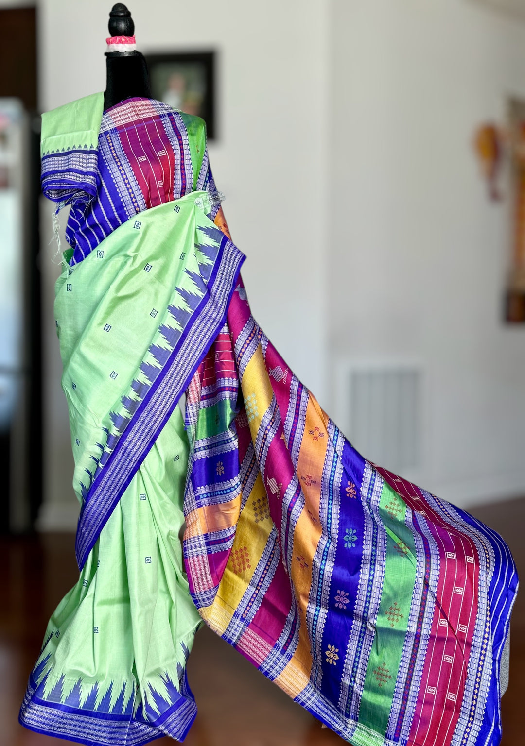 Light Green Berhampuri double pallu pure silk saree from Odisha weaves