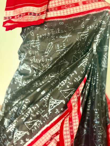 Handwoven Mathematical equations and formula Sambalpuri Double ikat pure silk saree|Odisha Weaves|
