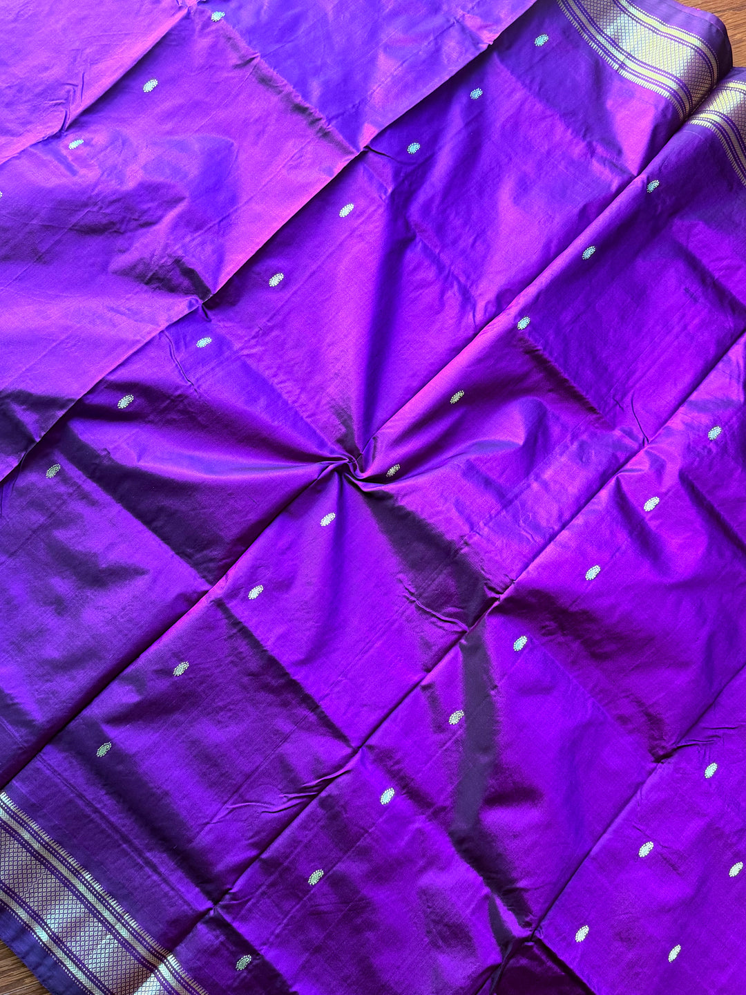 Handwoven Pure Silk Paithani Saree: Purple, Peacock Floral Pallu
