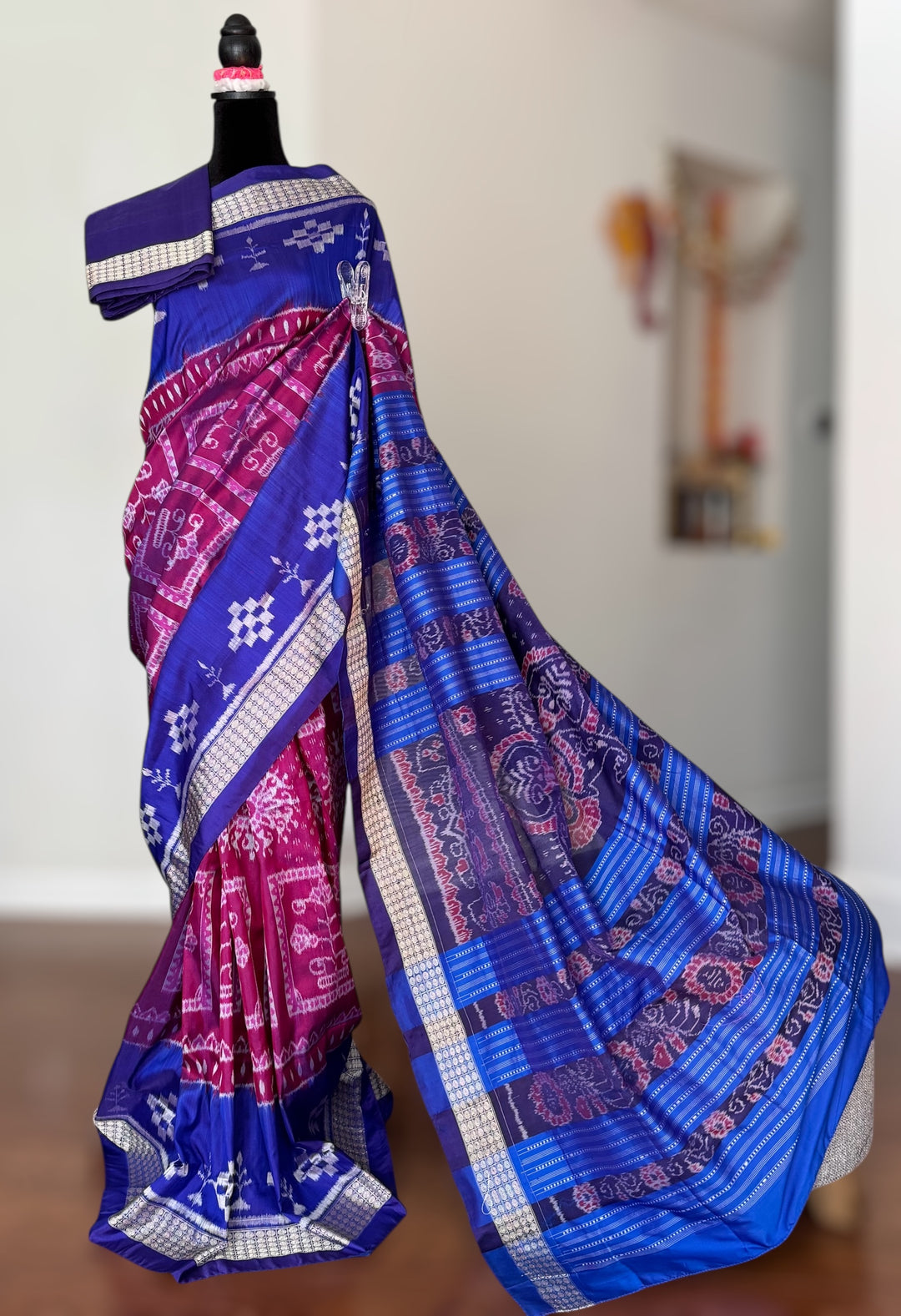 Pink handwoven Sambalpuri Ikat Silk saree |Odisha Weaves