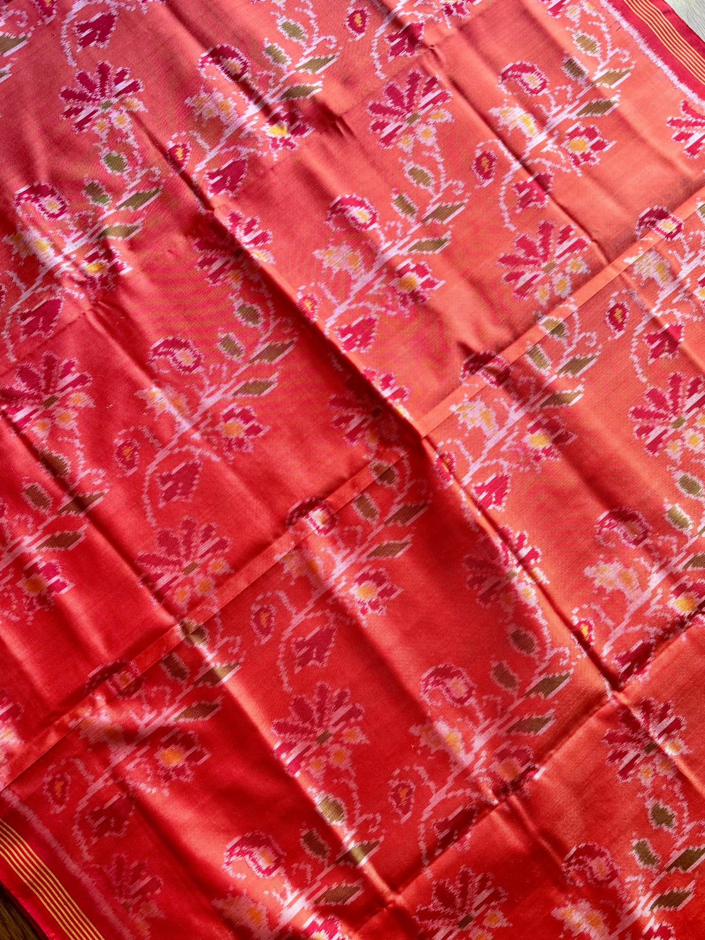 Peach color semi (double) ikat patan Patola pure silk saree