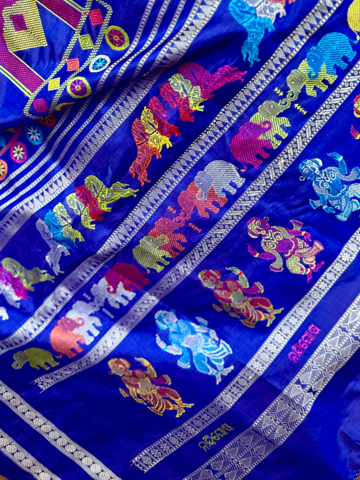 Gorgeous Red with Royal BlueNandighosa pure silk saree from Odisha Weaves| Bomkai|