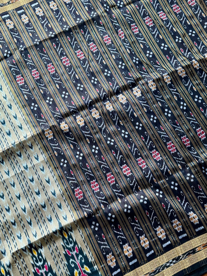 Handwoven Pure Silk ikat Khandua Saree Beige-Gold|Mishrita |Odisha Weaves