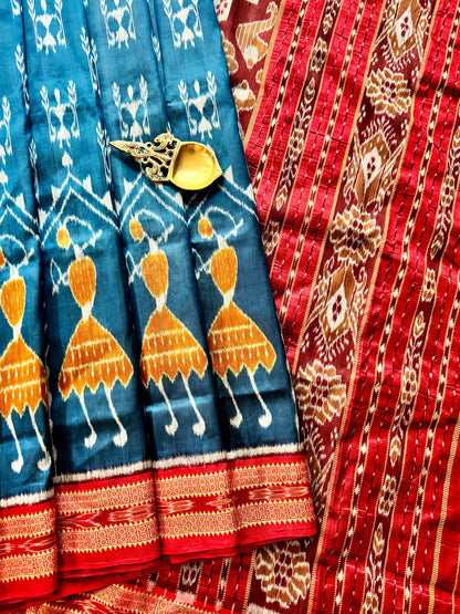 Gorgeous Eastern Blue with red color khandua silk from Odisha weaves