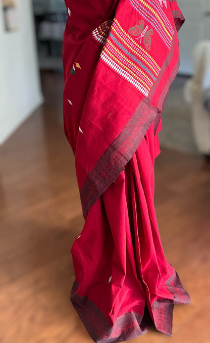 Maroon-ish Red Original Ganjam Bomkai Cotton Saree from Odisha Weaves