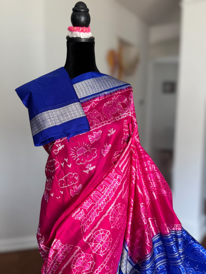 Large Konark Motif unique handwoven Sambalpuri ikat pure silk saree|Odisha Weaves|