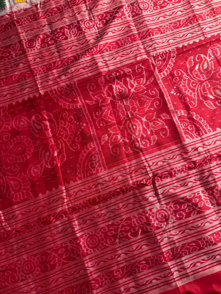Handwoven White Mini (Chhoti)Aswini Sambalpuri Double ikat pure silk saree|Odisha Weaves|
