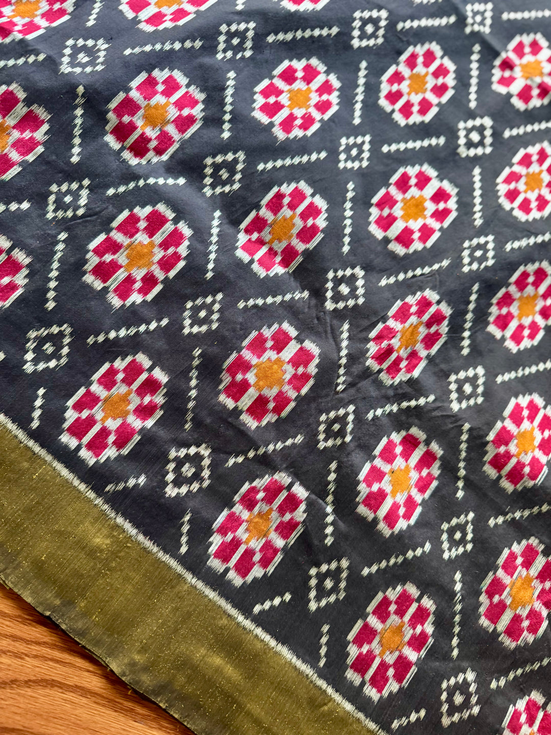 Black color handwoven ikat pure silk saree with Baghambari motif|Odisha Weaves|Contemporary Ikat|