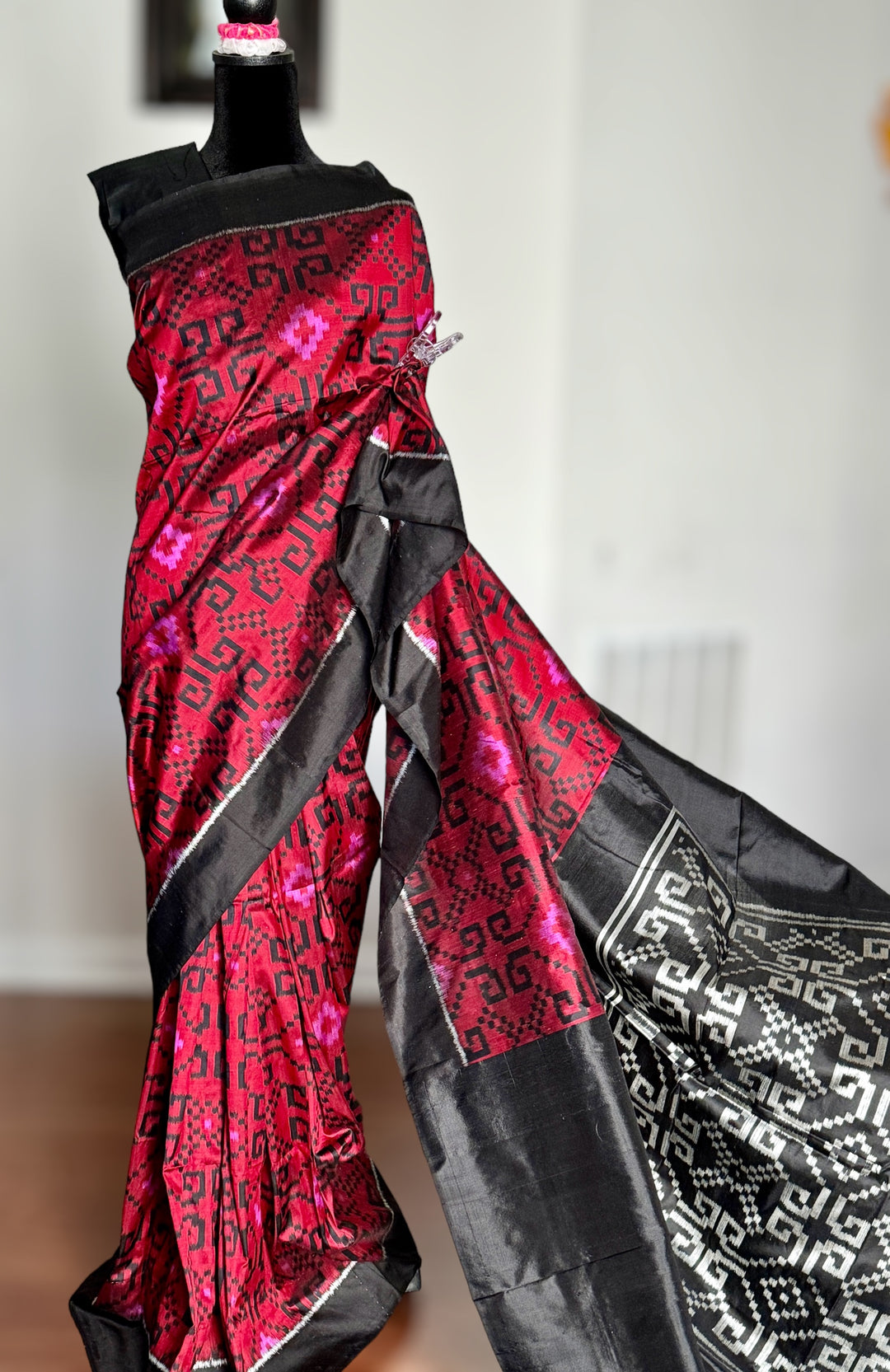 Maroon-ish red contemporary ikat from Odisha Weaves