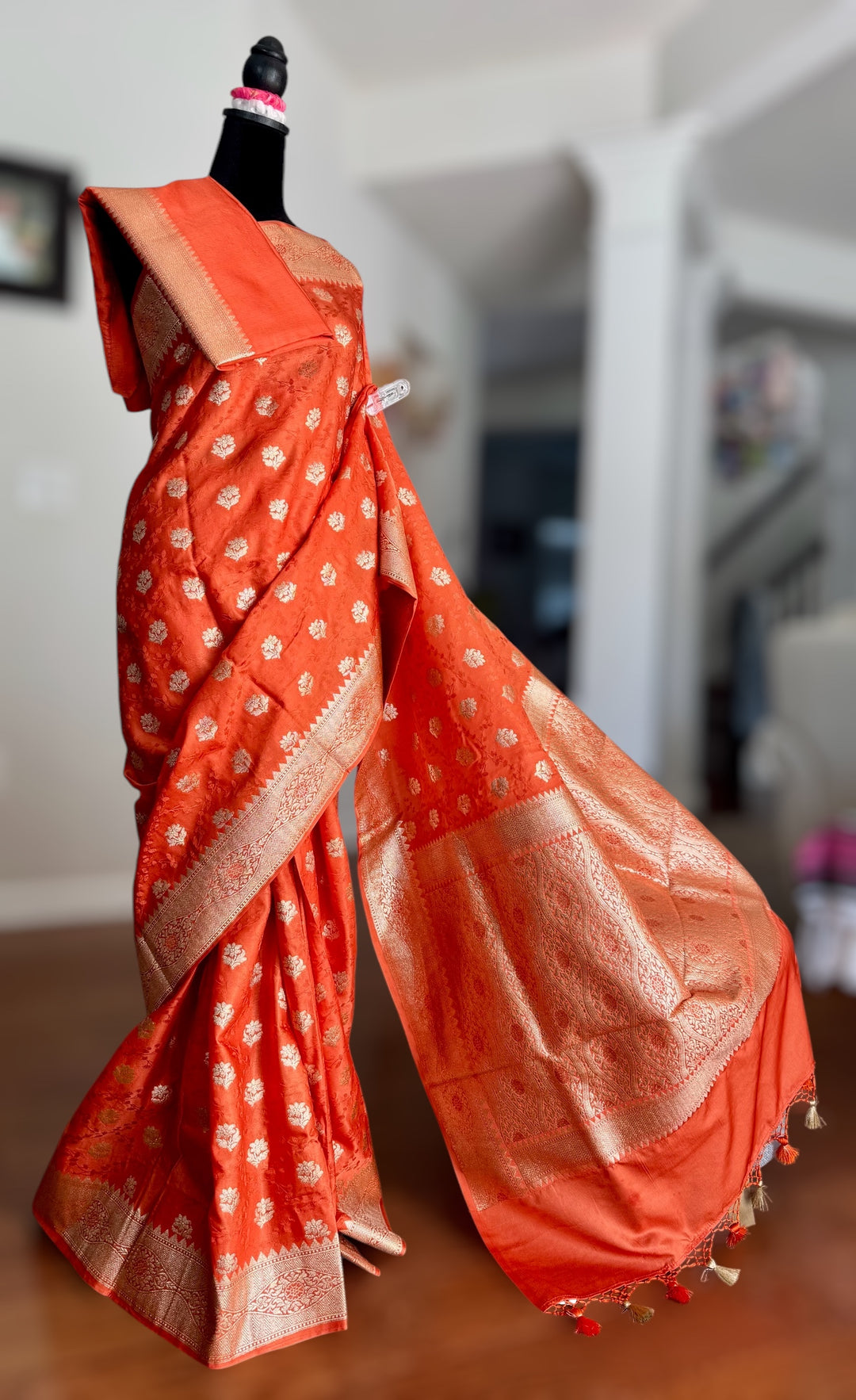 Banarasi Semi Mashru Silk Orange color Saree|Value Vogue