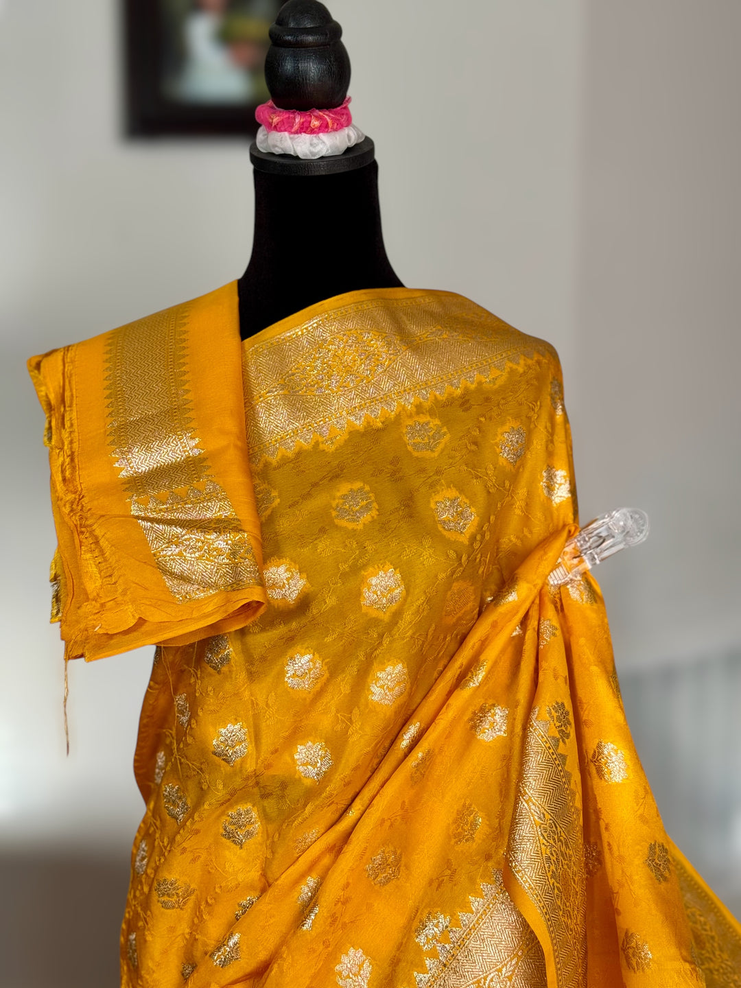 Banarasi Semi Mashru Silk Yellow color Saree|Value Vogue