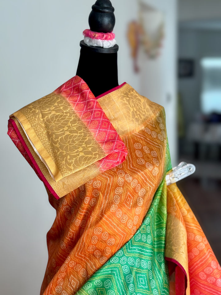 Multi colored Bandhini printed silk saree|Party Wear Saree|PPS