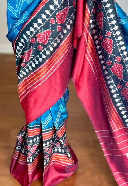 Elegant Blue Pochampally ikat pure silk saree