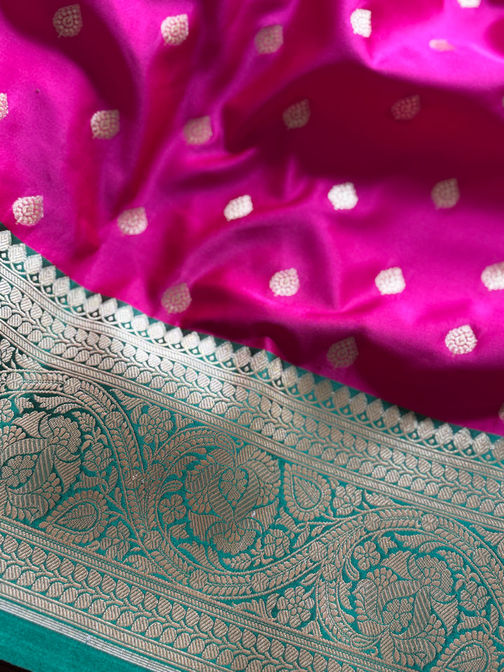 Pink Handloom Banarasi Silk Saree With Stitched Blouse
