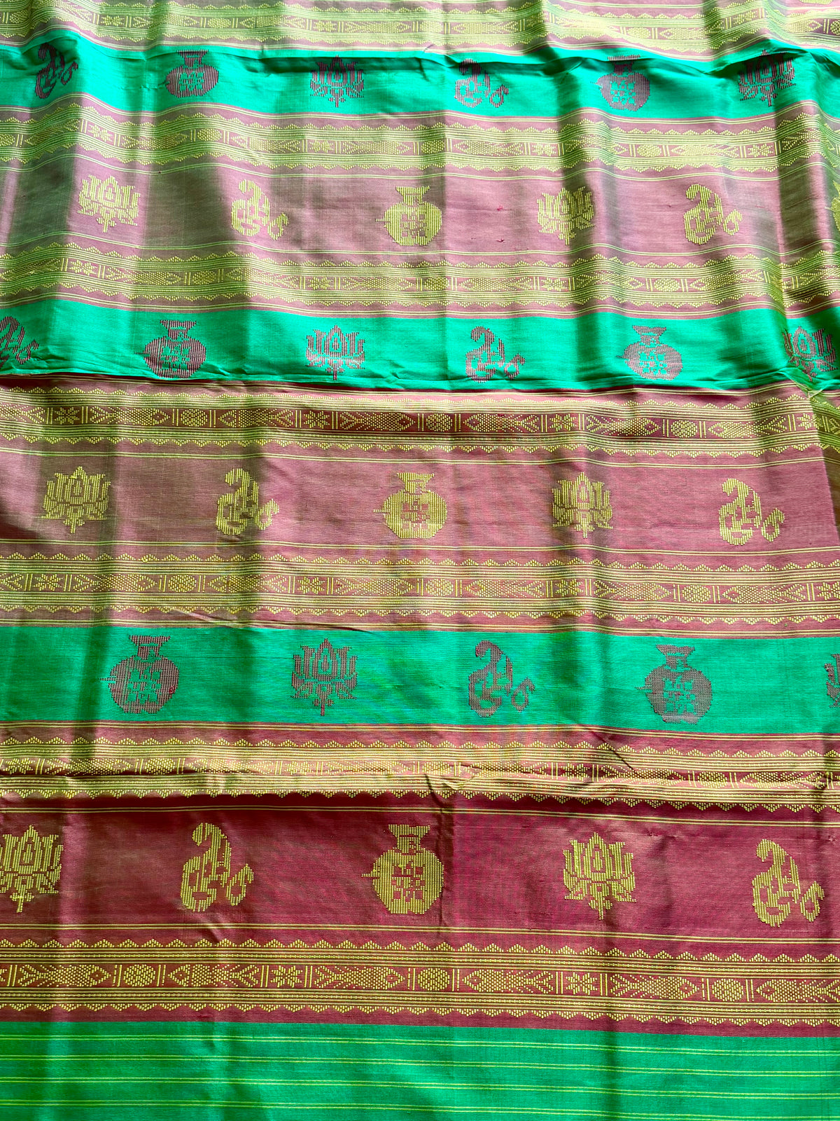 Dark Peach Berhampuri double pallu handwoven  Pure Silk Saree