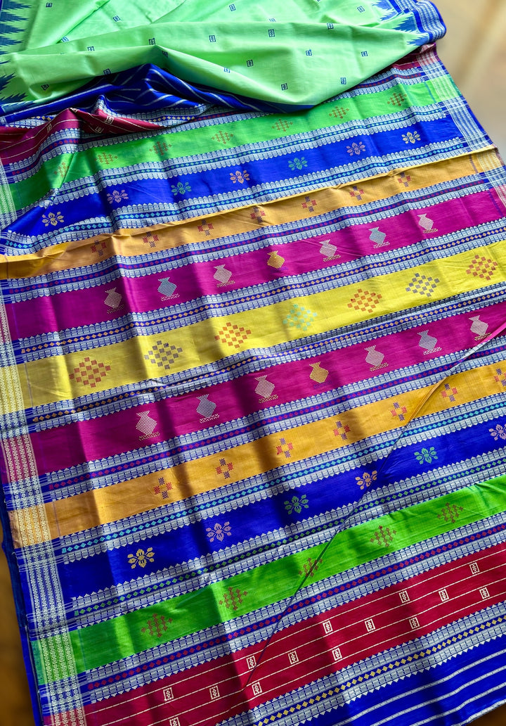 Light Green Berhampuri double pallu pure silk saree from Odisha weaves