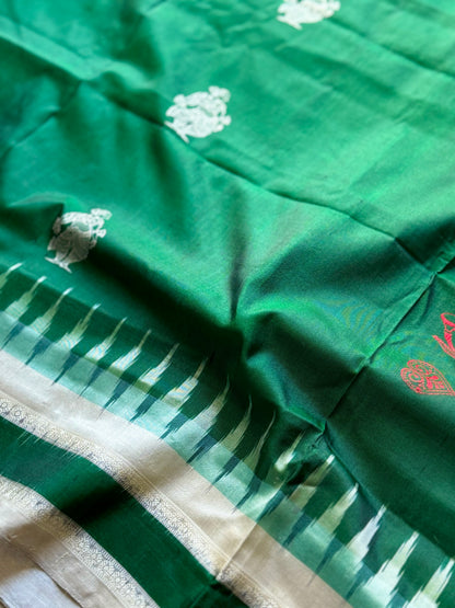 Green Dancer theme Master woven Bomkai Puresilk Sare