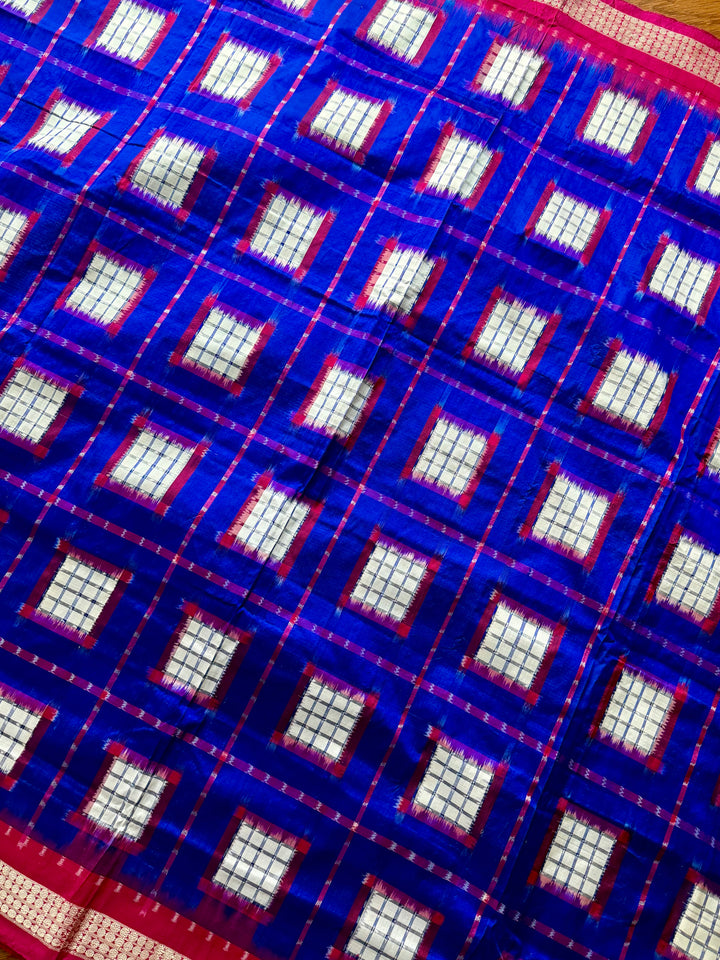 Handwoven Royal Blue Aswini Sambalpuri Double ikat pure silk saree|Odisha Weaves|