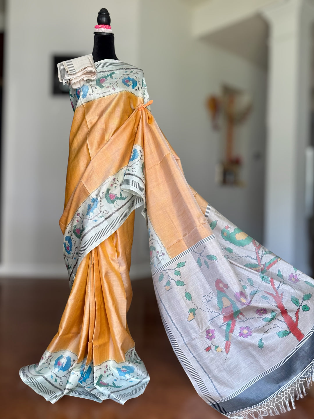 Sandalwood semi (double) ikat patan Patola pure silk saree