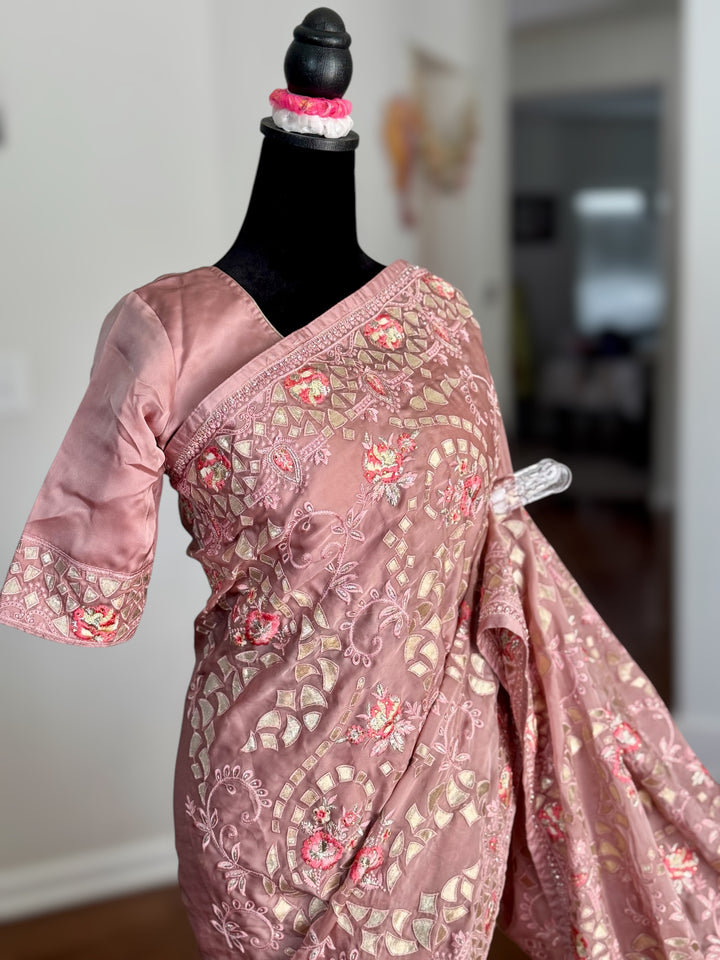 Muave Color gota and embroidery work designer satin crep silk saree|Party Wear Saree|PPS