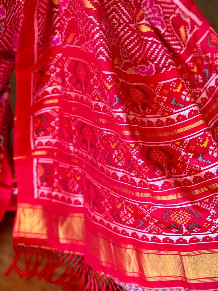 Red color semi (double) ikat patan Patola pure silk saree