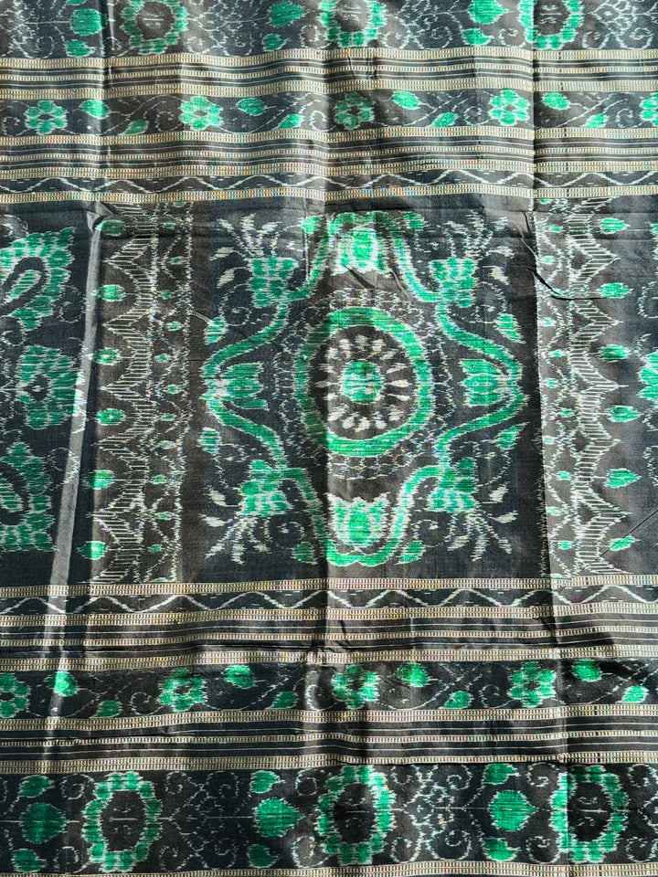 Handwoven Utkal Laxmi Sambalpuri ikat pure silk saree, Green Ikat pallu|Odisha Weaves|