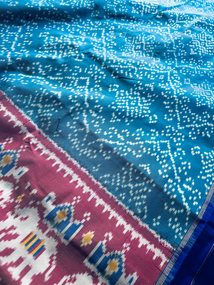 Ice blue Pochampally ikat pure silk saree