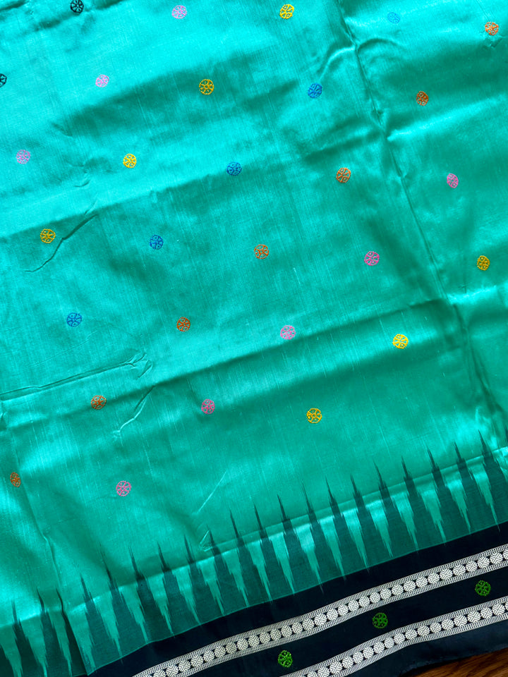Gorgeous Light Aqua green Nandighosa pure silk saree from Odisha Weaves| Bomkai|