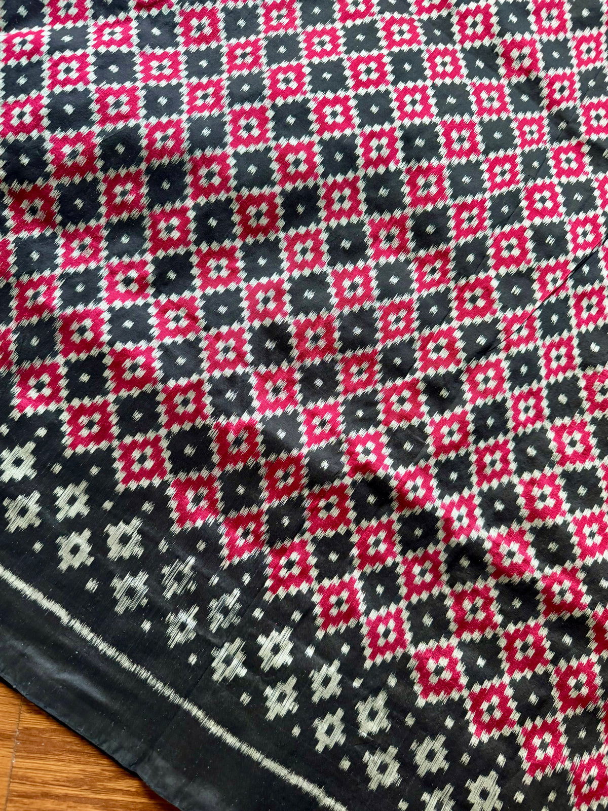 Black with red handwoven ikat pure silk saree|Odisha Weaves|Contemporary Ikat|Antara