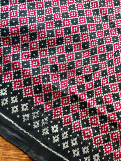 Black with red handwoven ikat pure silk saree|Odisha Weaves|Contemporary Ikat|Antara