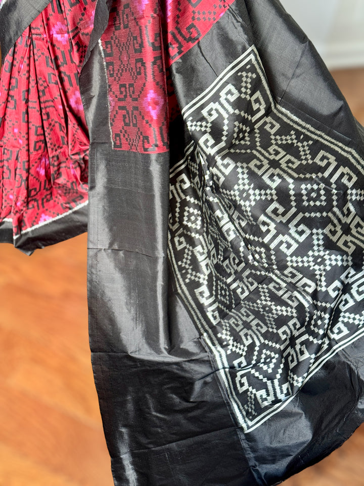Maroon-ish red contemporary ikat from Odisha Weaves