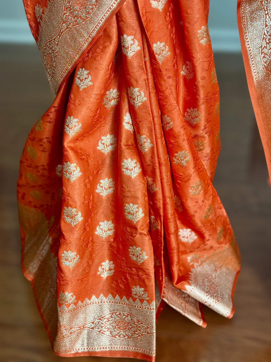 Banarasi Semi Mashru Silk Orange color Saree|Value Vogue