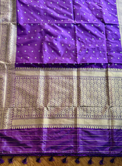 Exquisite piece of Banarasi handloom katan pure silk saree in purple