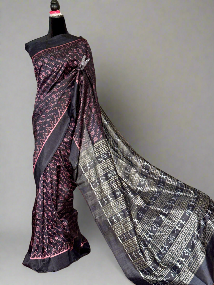 Masterweaved black Sambalpuri Ikat pure silk saree |Odisha Weaves