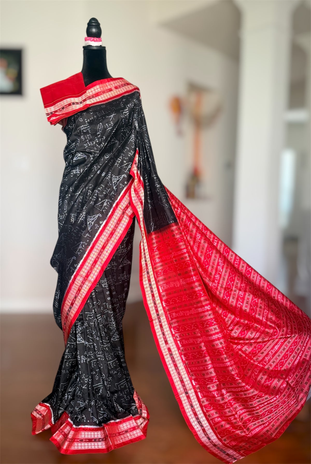 Handwoven Mathematical equations and formula Sambalpuri Double ikat pure silk saree|Odisha Weaves|