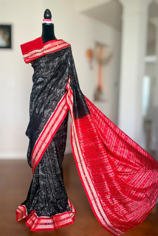 Handwoven Mathematical equations and formula Sambalpuri Double ikat pure silk saree|Odisha Weaves|