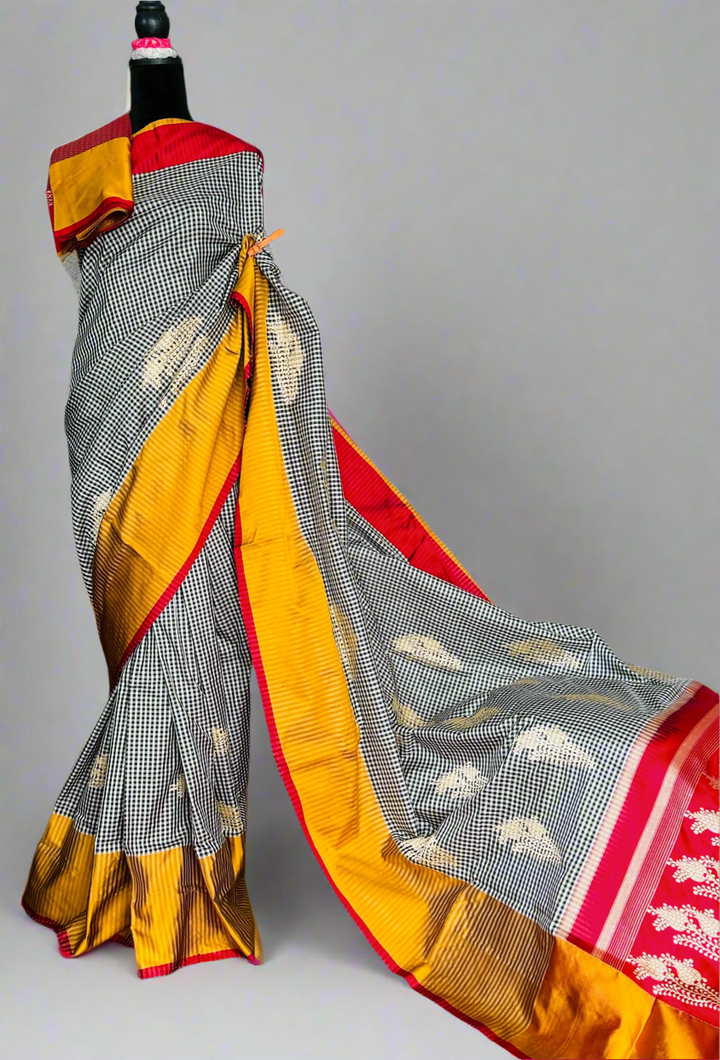 Pure Katan Silk Checks Banarasi handlooms ektara and Kadhwa weaved Saree