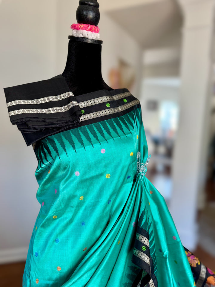 Gorgeous Light Aqua green Nandighosa pure silk saree from Odisha Weaves| Bomkai|