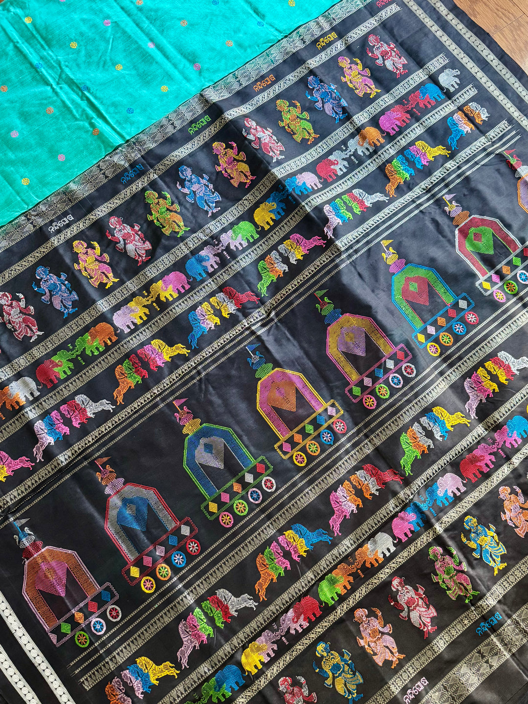 Gorgeous Light Aqua green Nandighosa pure silk saree from Odisha Weaves| Bomkai|